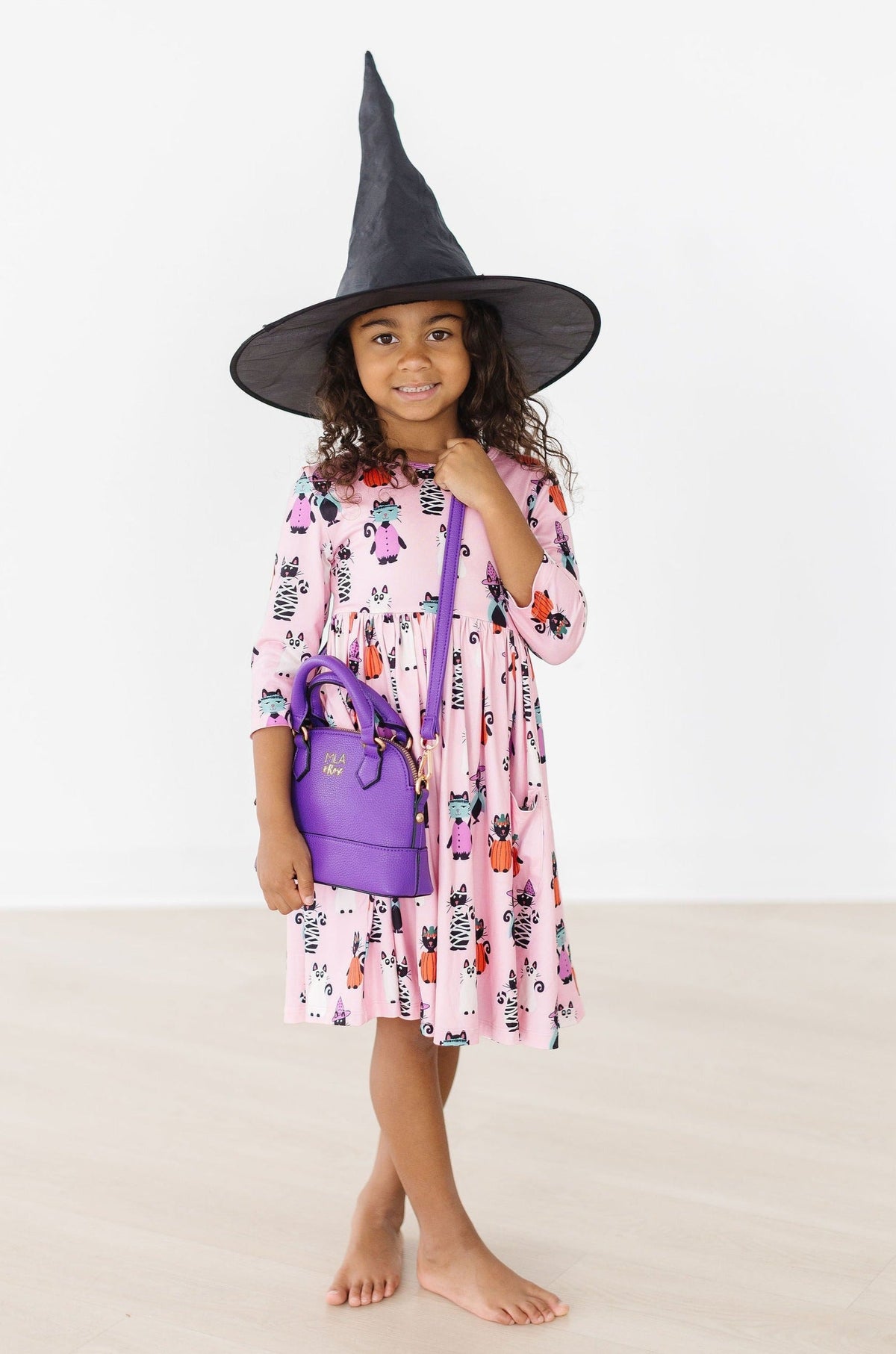 Purr-fectly Spooky 3/4 Sleeve Pocket Twirl Dress - Image 8