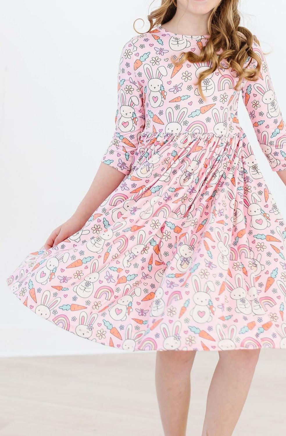 Springtime Bunnies 3/4 Sleeve Pocket Twirl Dress - Image 2