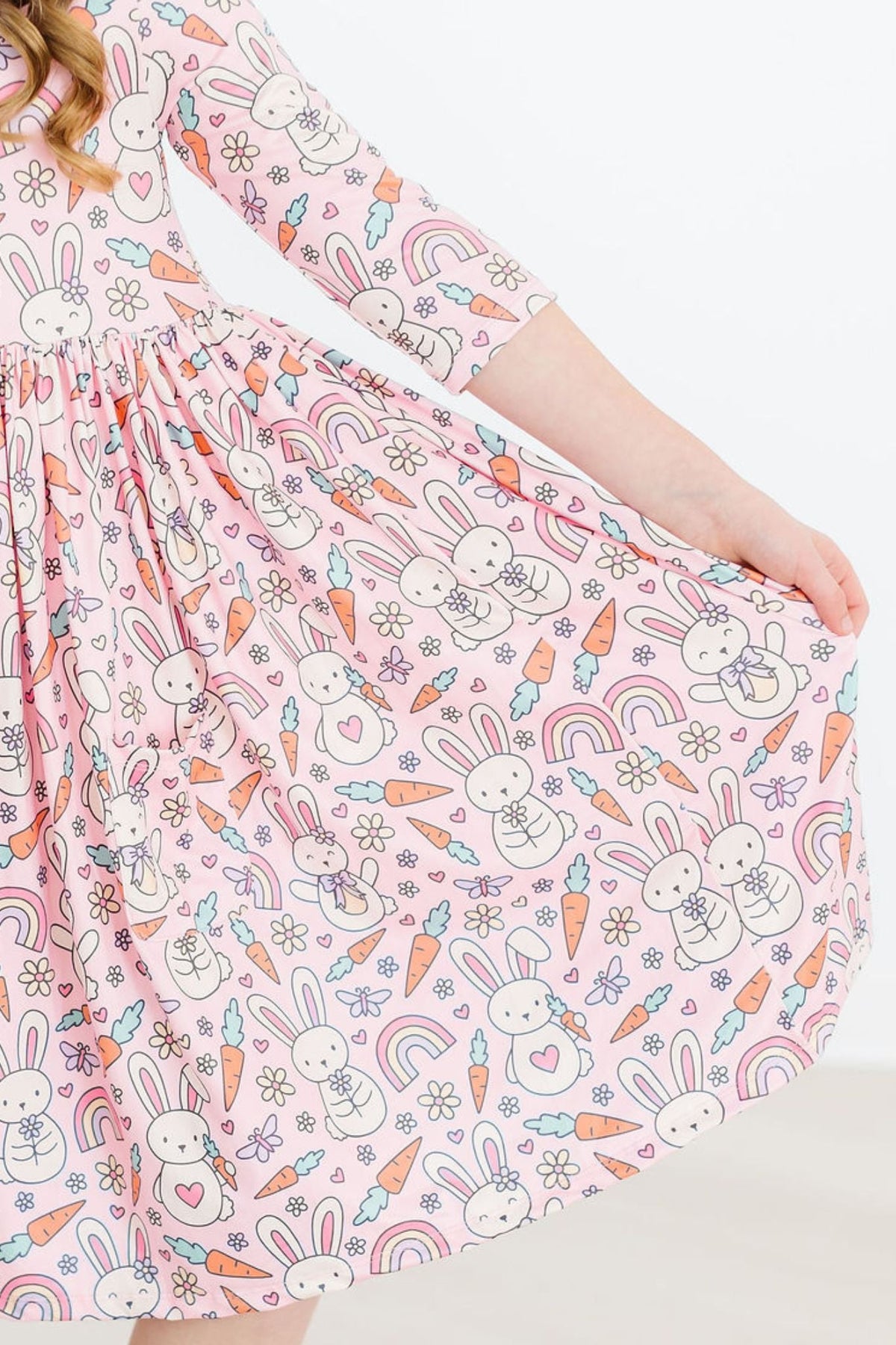 Springtime Bunnies 3/4 Sleeve Pocket Twirl Dress - Image 3