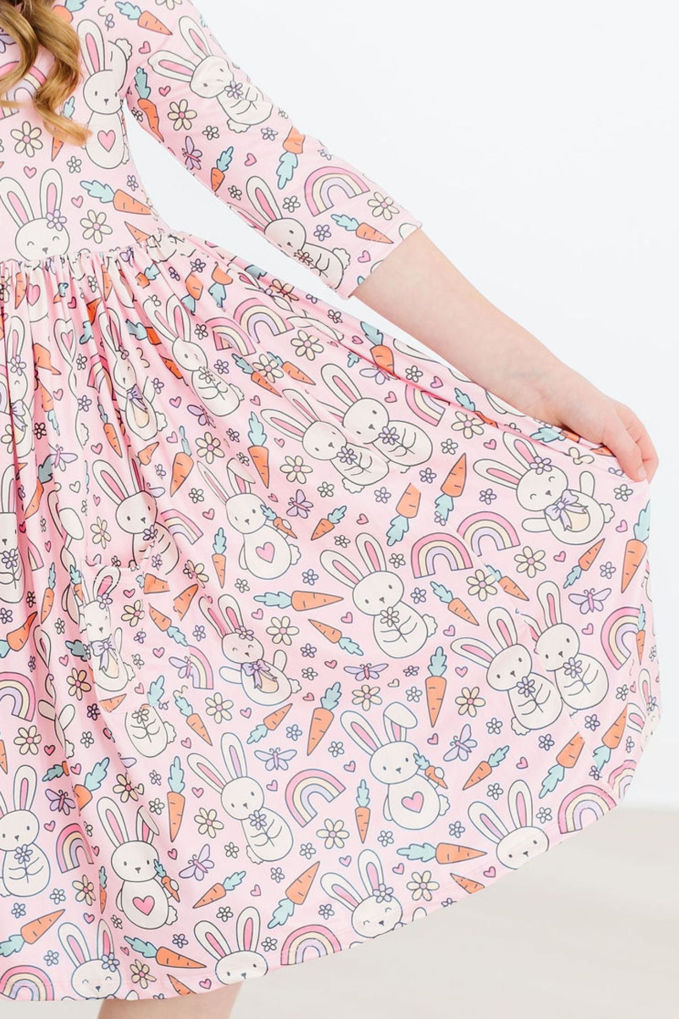 Springtime Bunnies 3/4 Sleeve Pocket Twirl Dress - Image 3