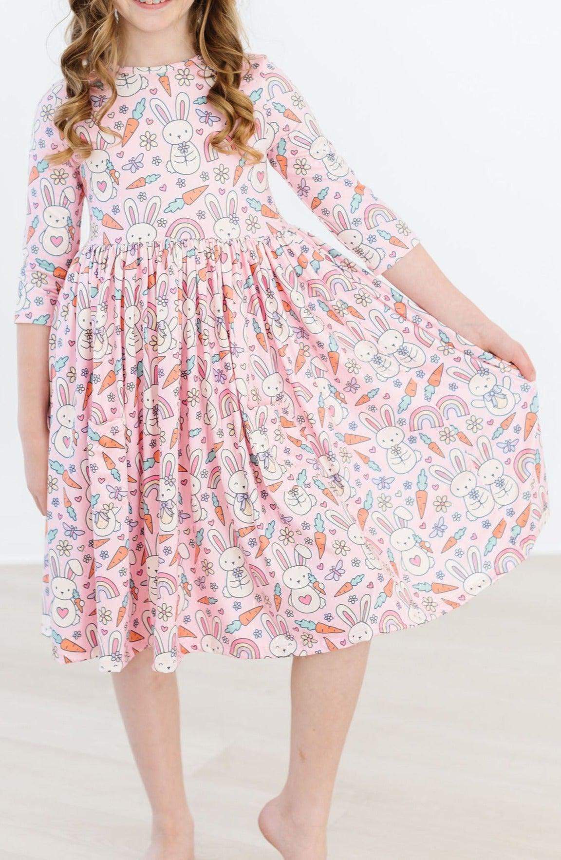 Springtime Bunnies 3/4 Sleeve Pocket Twirl Dress - Image 5