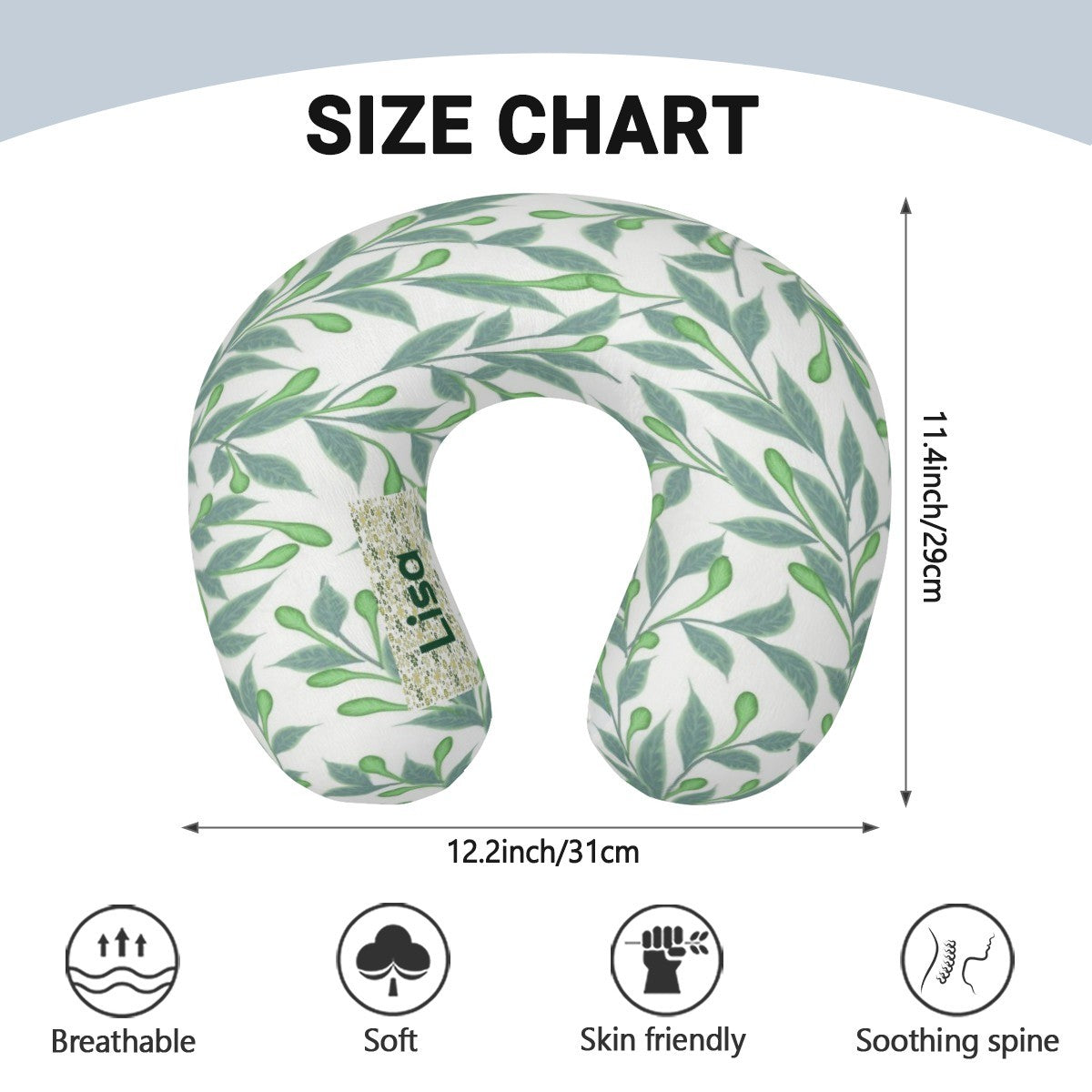 Personalized Botanical Leaf Travel Neck Pillow with Name | Memory Foam, Detachable Washable Cover | Custom Gift for Nature Lovers