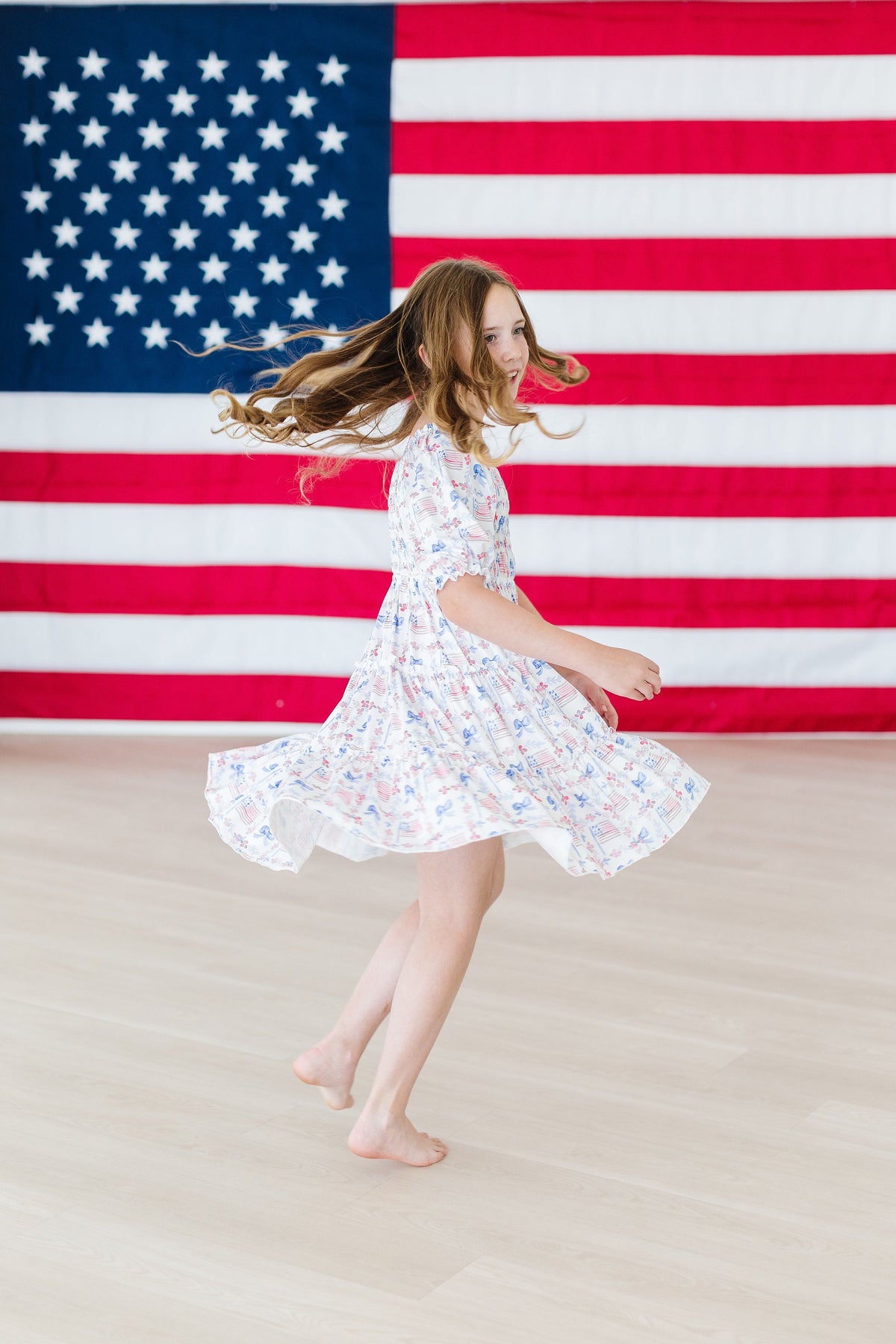 Vintage Flags Smocked Ruffle Dress - Image 10