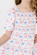 Vintage Flags Smocked Ruffle Dress - Image 3