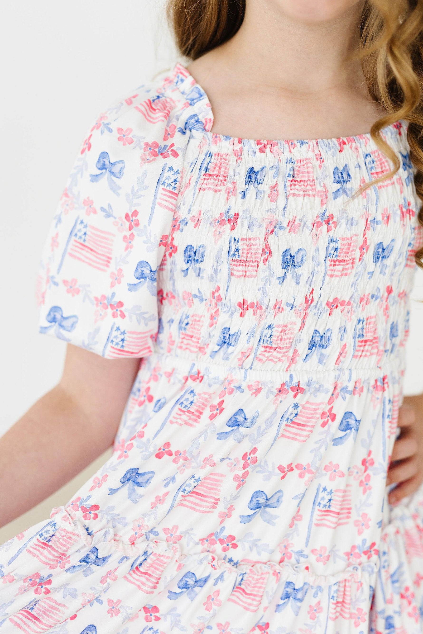 Vintage Flags Smocked Ruffle Dress - Image 3