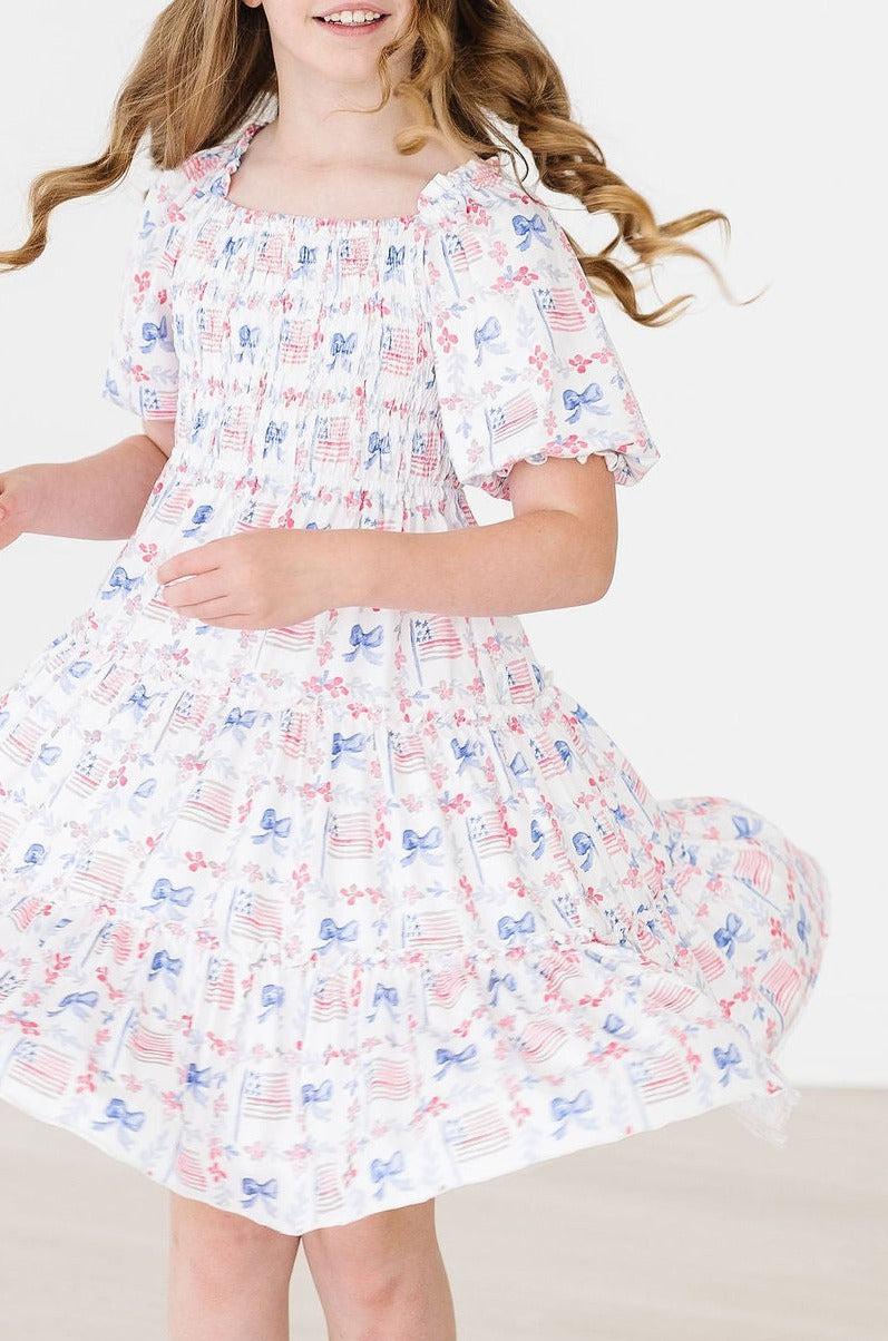 Vintage Flags Smocked Ruffle Dress - Image 5