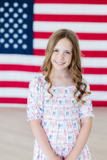 Vintage Flags Smocked Ruffle Dress - Image 9