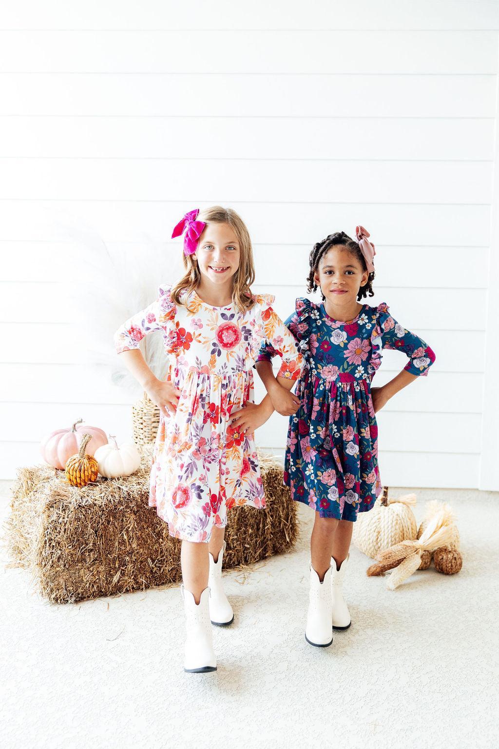 Vintage Garden 3/4 Sleeve Ruffle Twirl Dress - Image 4