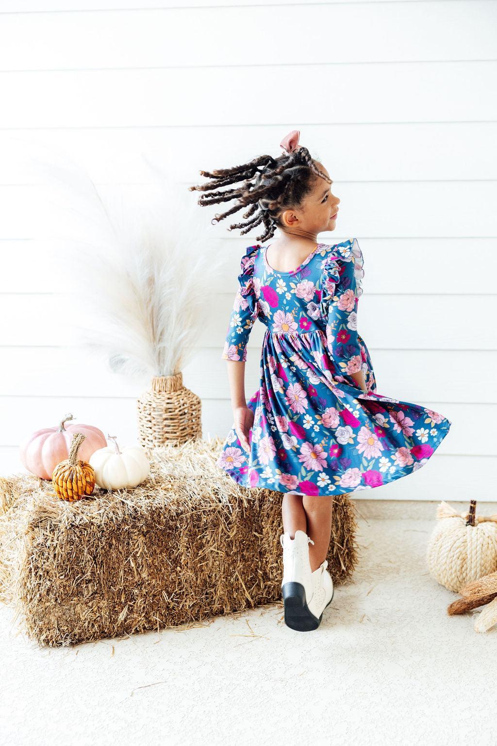 Vintage Garden 3/4 Sleeve Ruffle Twirl Dress - Image 5