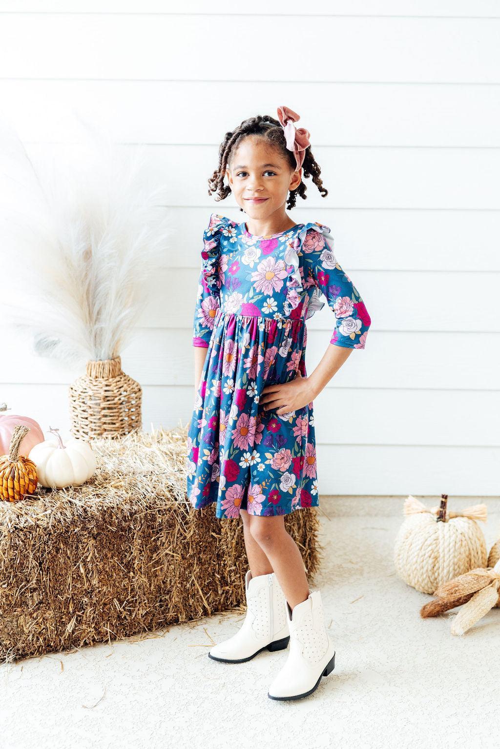 Vintage Garden 3/4 Sleeve Ruffle Twirl Dress - Image 8