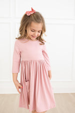 Vintage Pink 3/4 Sleeve Pocket Twirl Dress - Image 3