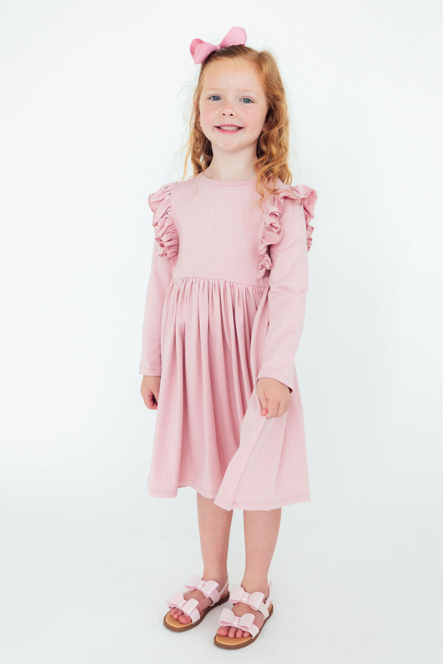 Vintage Pink L/S Ruffle Twirl Dress - Image 2