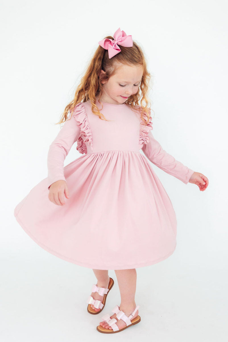 Vintage Pink L/S Ruffle Twirl Dress - Image 3