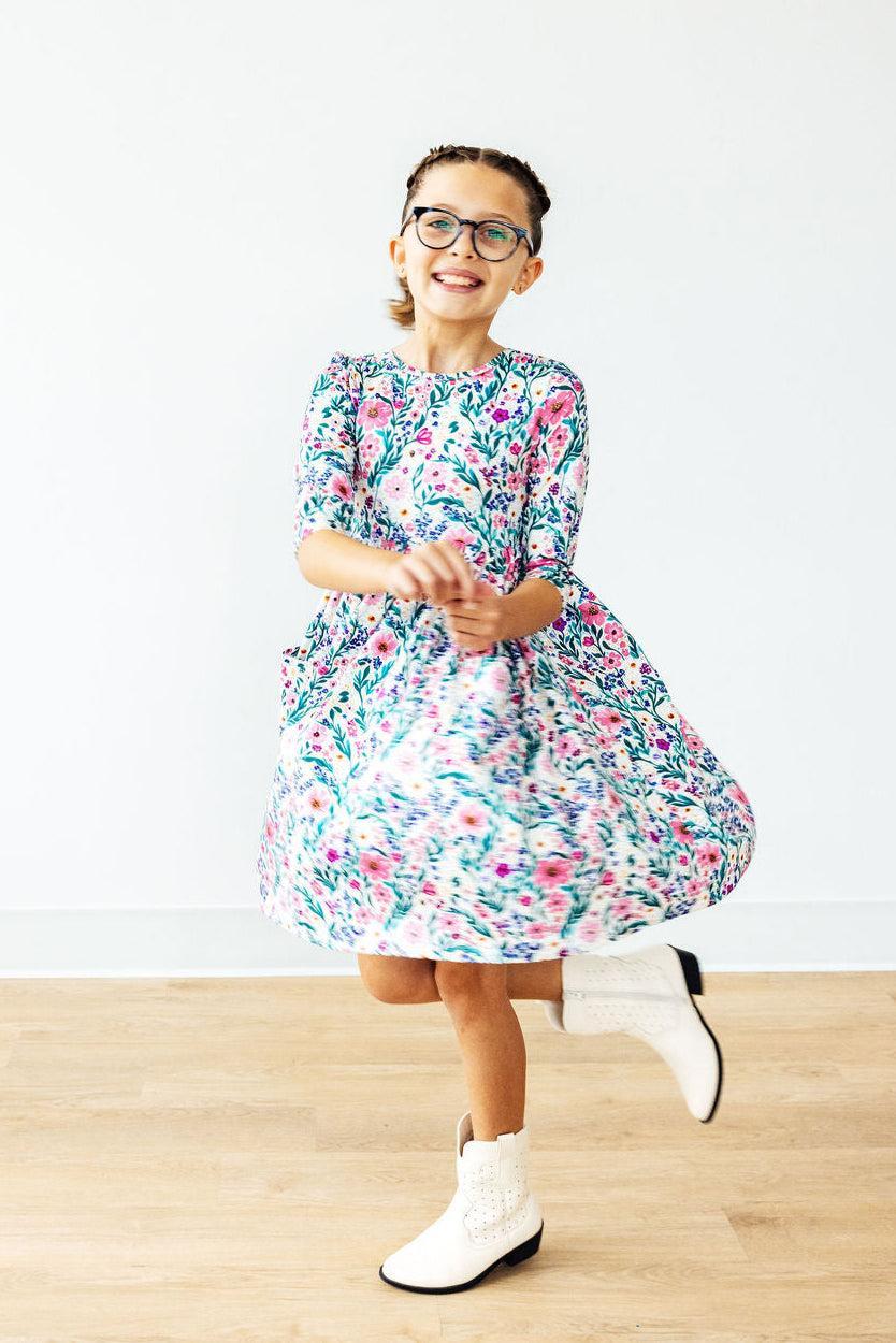 Vivid Garden 3/4 Sleeve Pocket Twirl Dress - Image 4