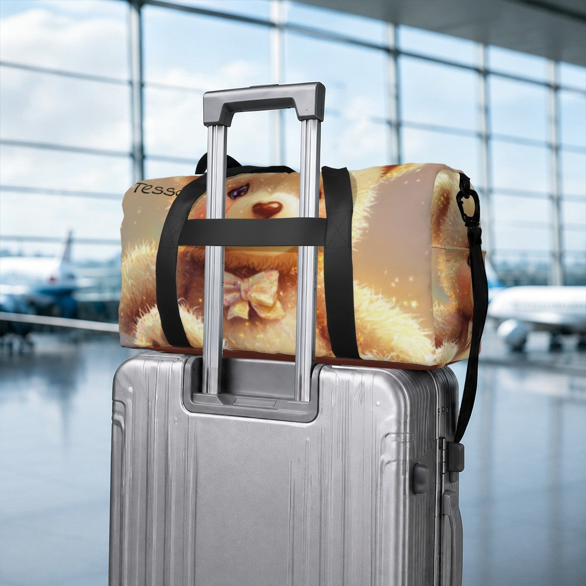 Personalized Magical Teddy Bear Duffel Bag with Custom Name – Travel, Gym & Weekend Bag