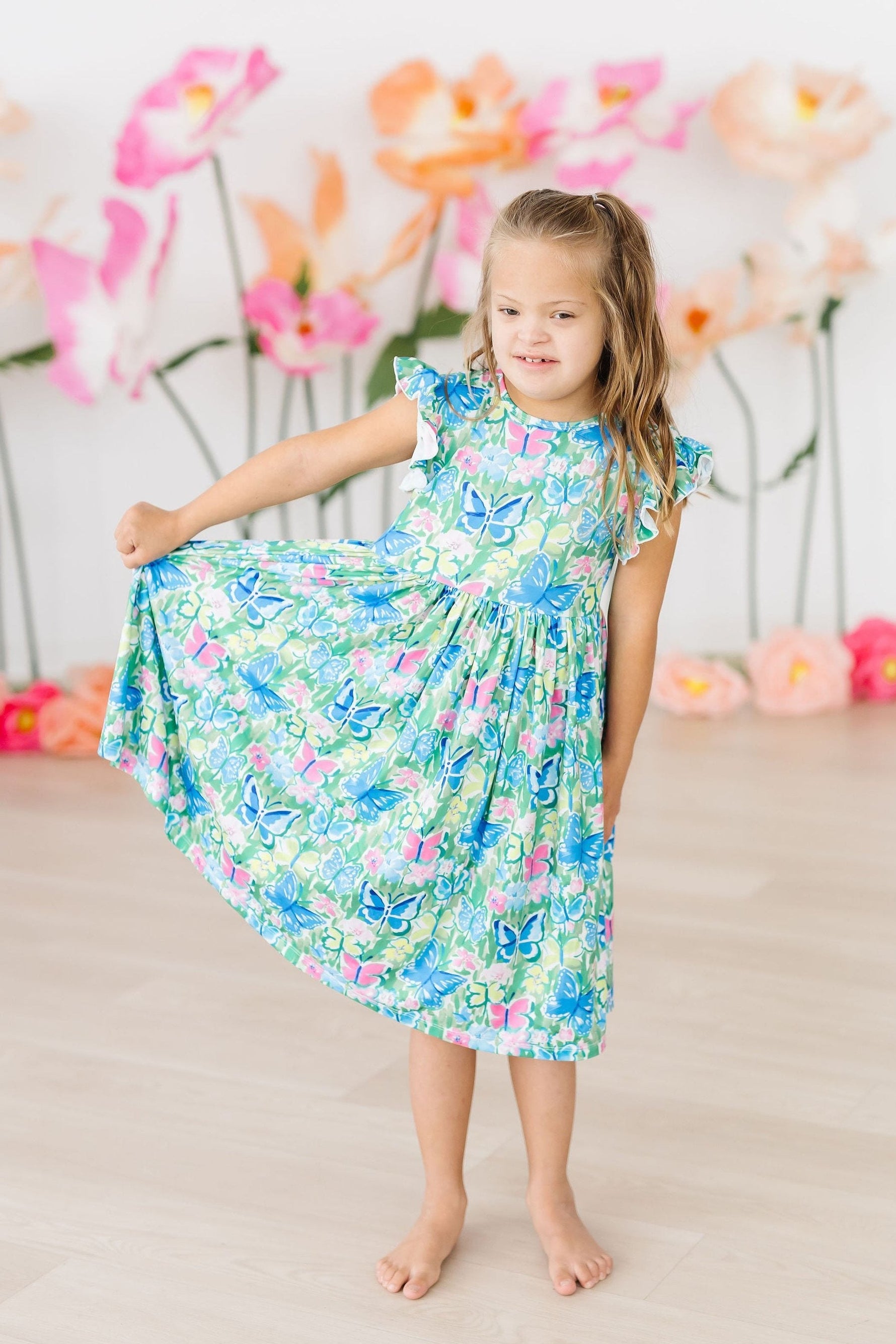 Watercolor Butterflies Flutter Sleeve Twirl Dress - Image 3