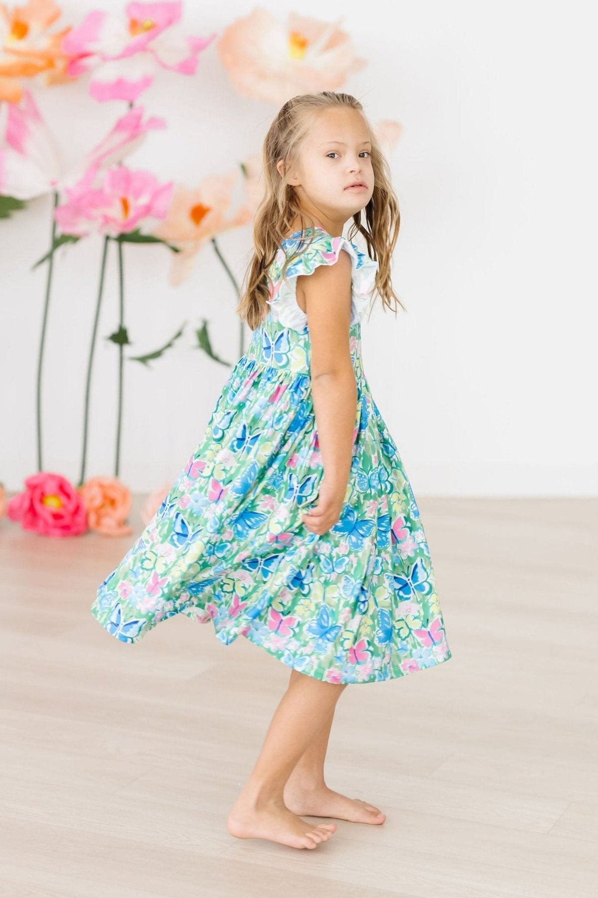 Watercolor Butterflies Flutter Sleeve Twirl Dress - Image 5