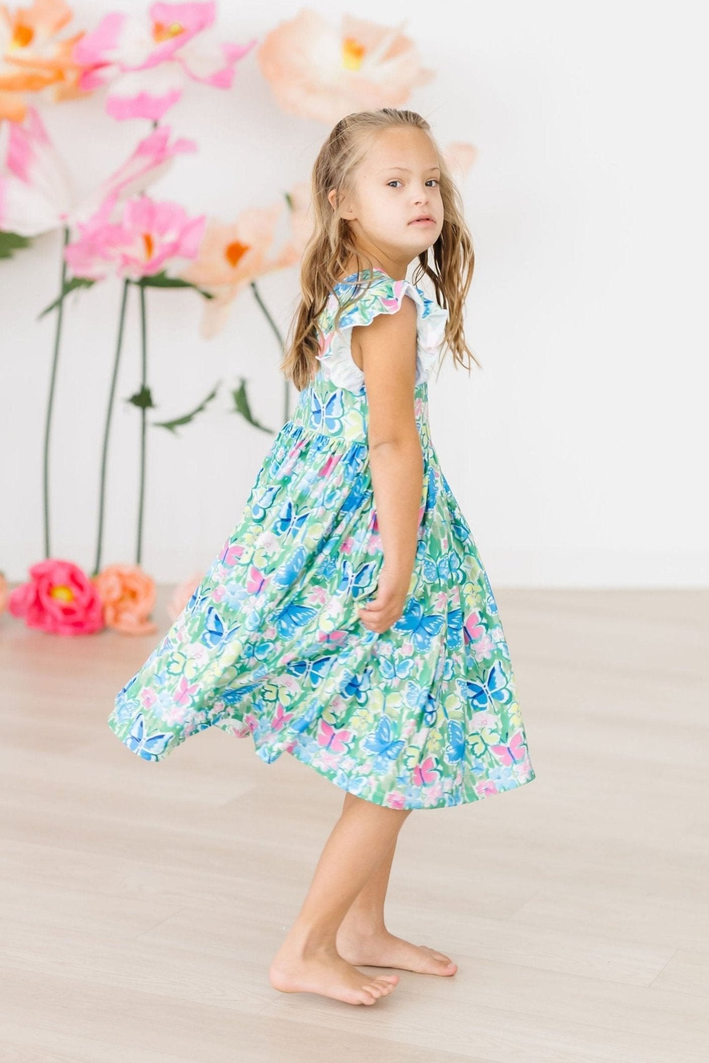 Watercolor Butterflies Flutter Sleeve Twirl Dress - Image 5