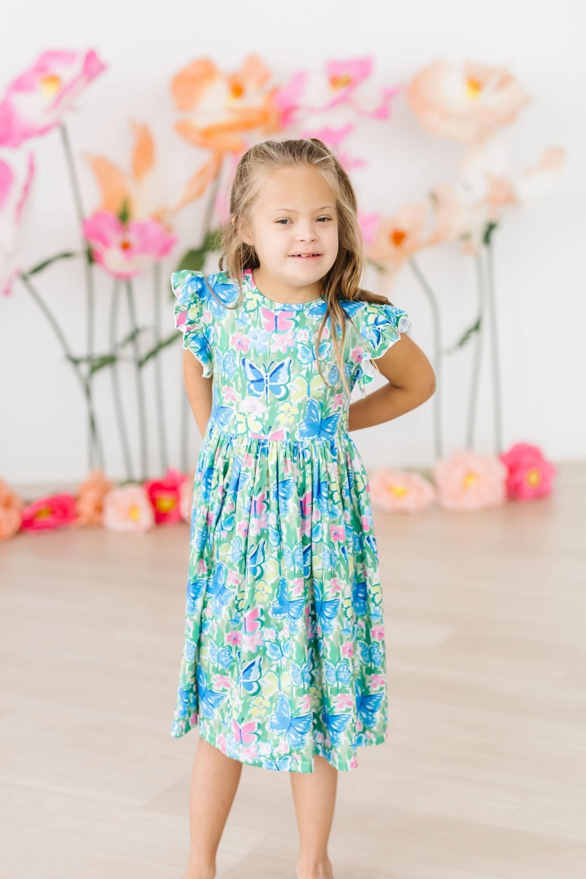 Watercolor Butterflies Flutter Sleeve Twirl Dress - Image 6