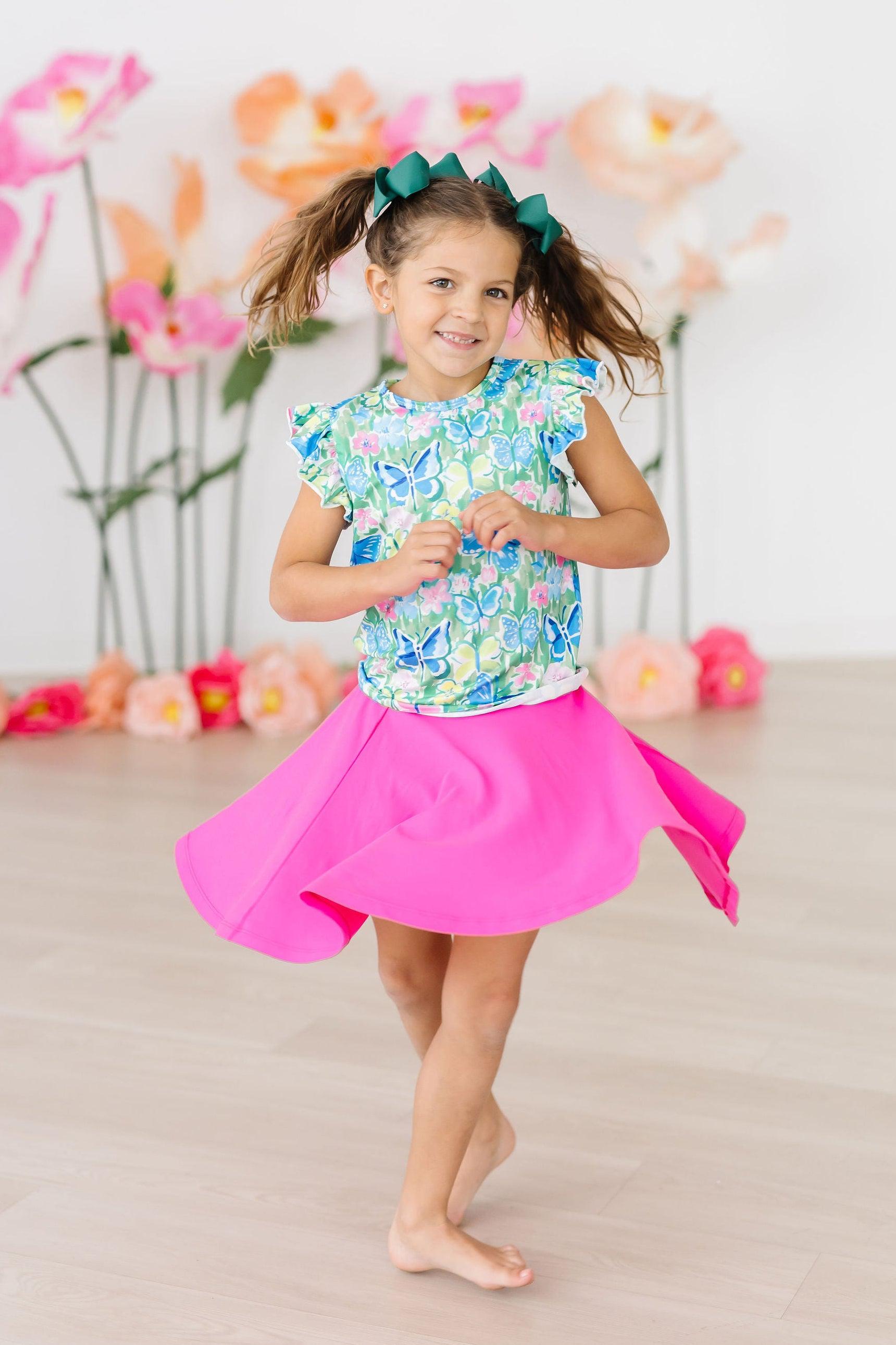 Watercolor Butterflies S/S Ruffle Tee - Image 3