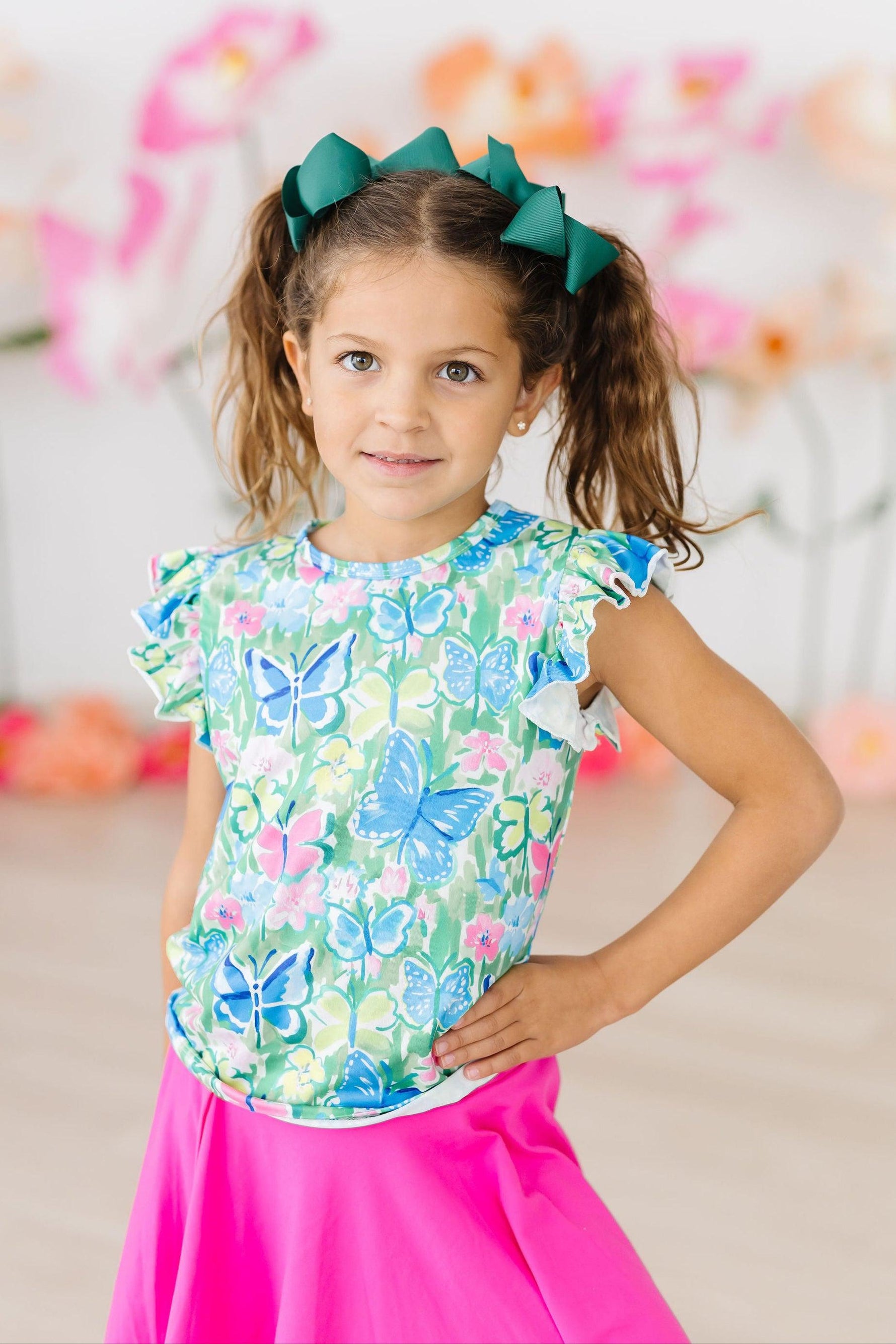 Watercolor Butterflies S/S Ruffle Tee - Image 4