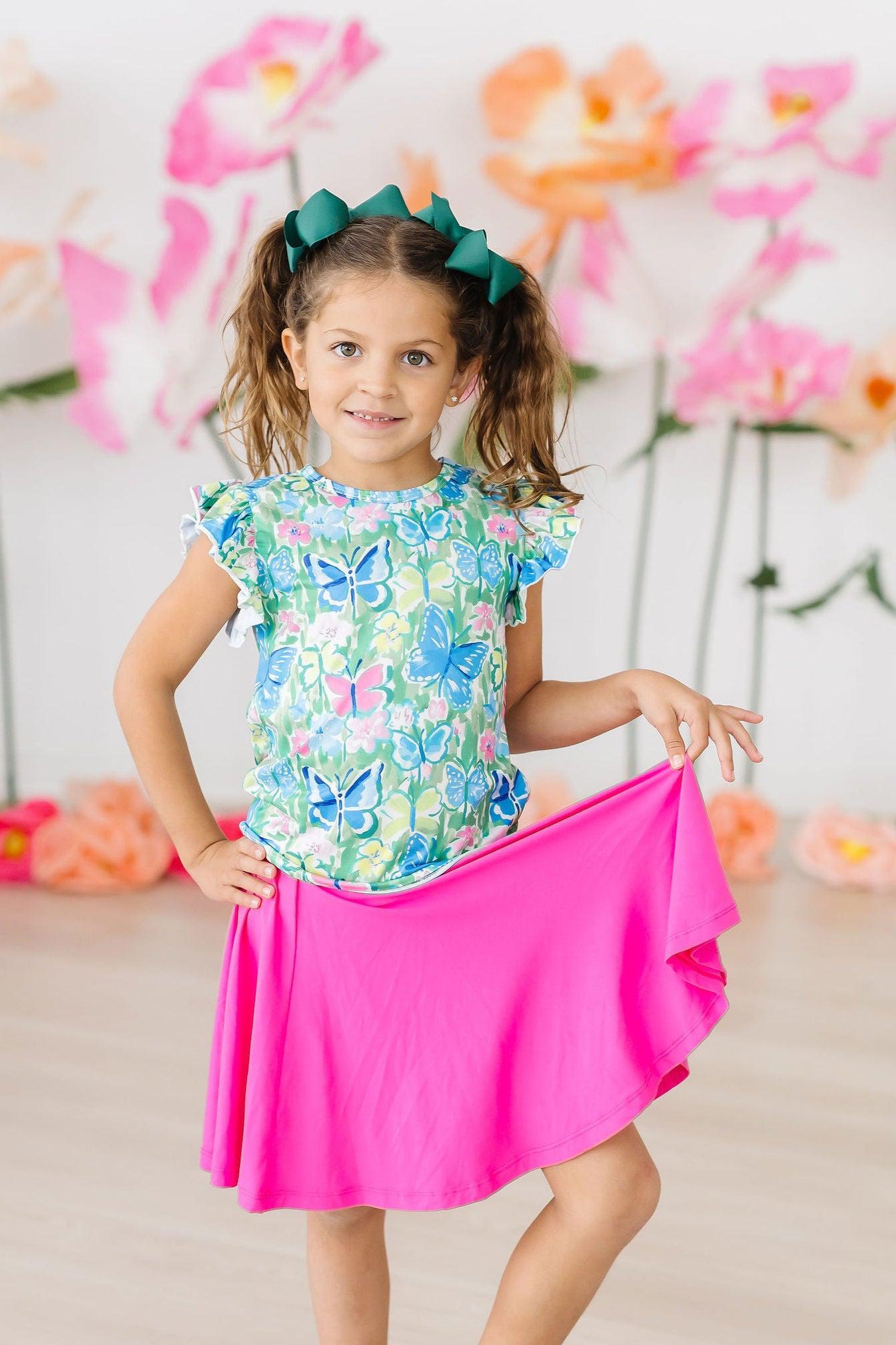 Watercolor Butterflies S/S Ruffle Tee - Image 5