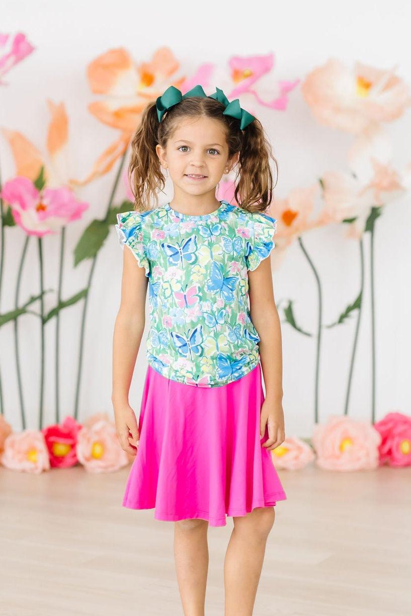 Watercolor Butterflies S/S Ruffle Tee - Image 6
