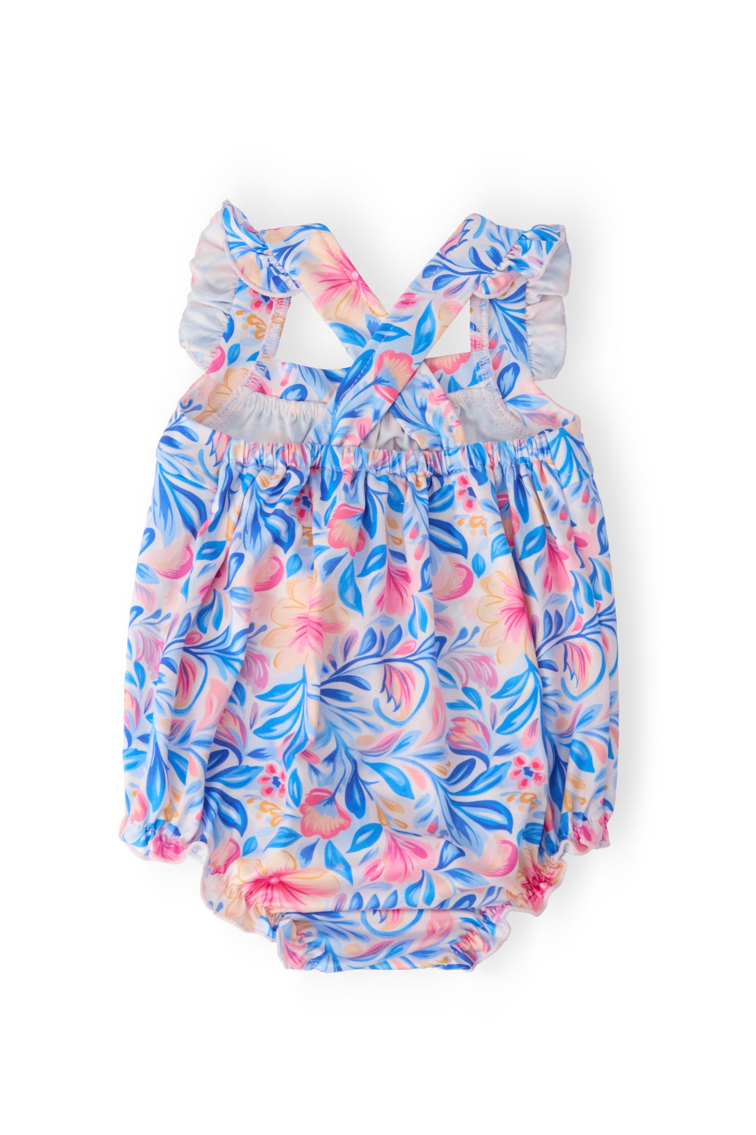 Watercolor Floral Ruffle Cross Back Romper - Image 2