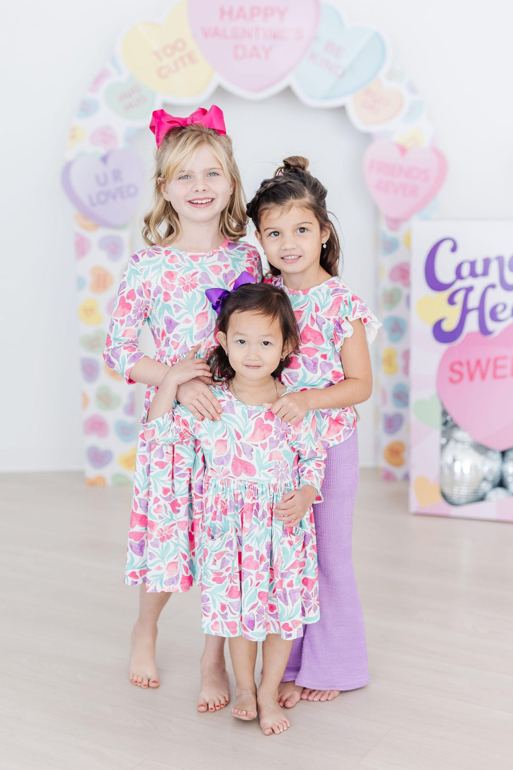 Watercolor Hearts 3/4 Sleeve Pocket Twirl Dress - Image 3
