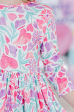 Watercolor Hearts 3/4 Sleeve Pocket Twirl Dress - Image 6