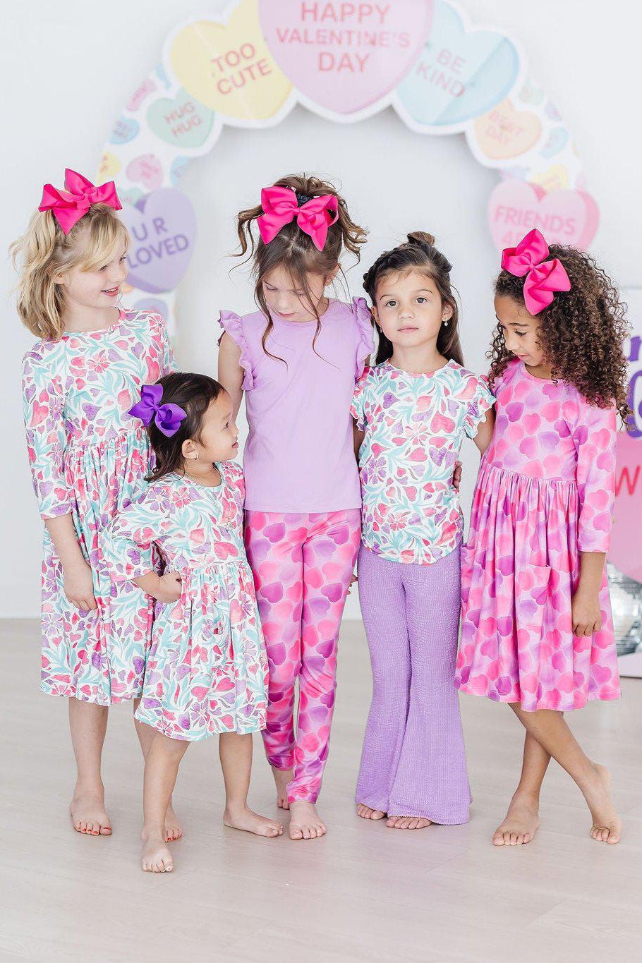 Watercolor Hearts 3/4 Sleeve Pocket Twirl Dress - Image 10