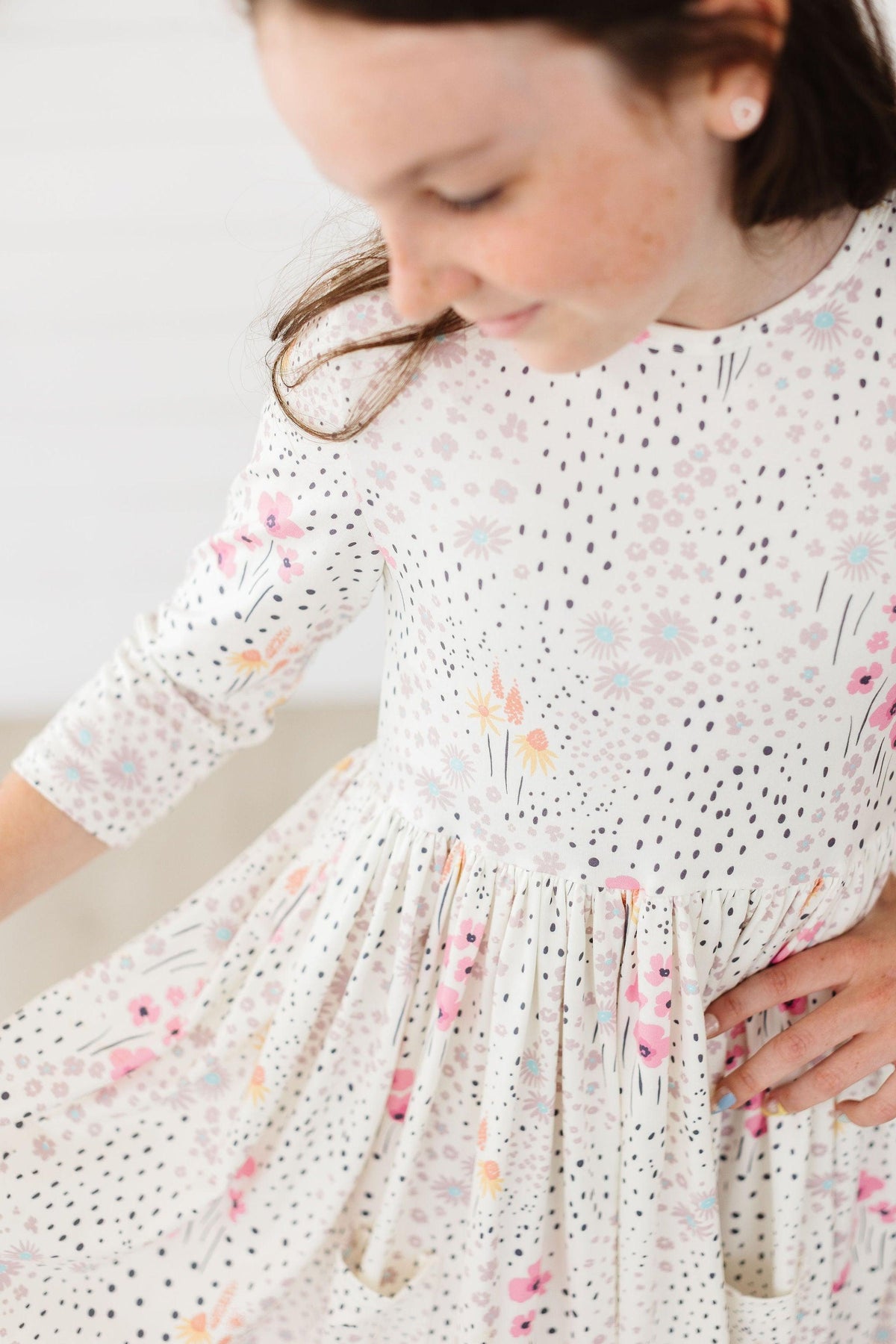 Whimsical Wildflowers 3/4 Sleeve Pocket Twirl Dress - Image 3