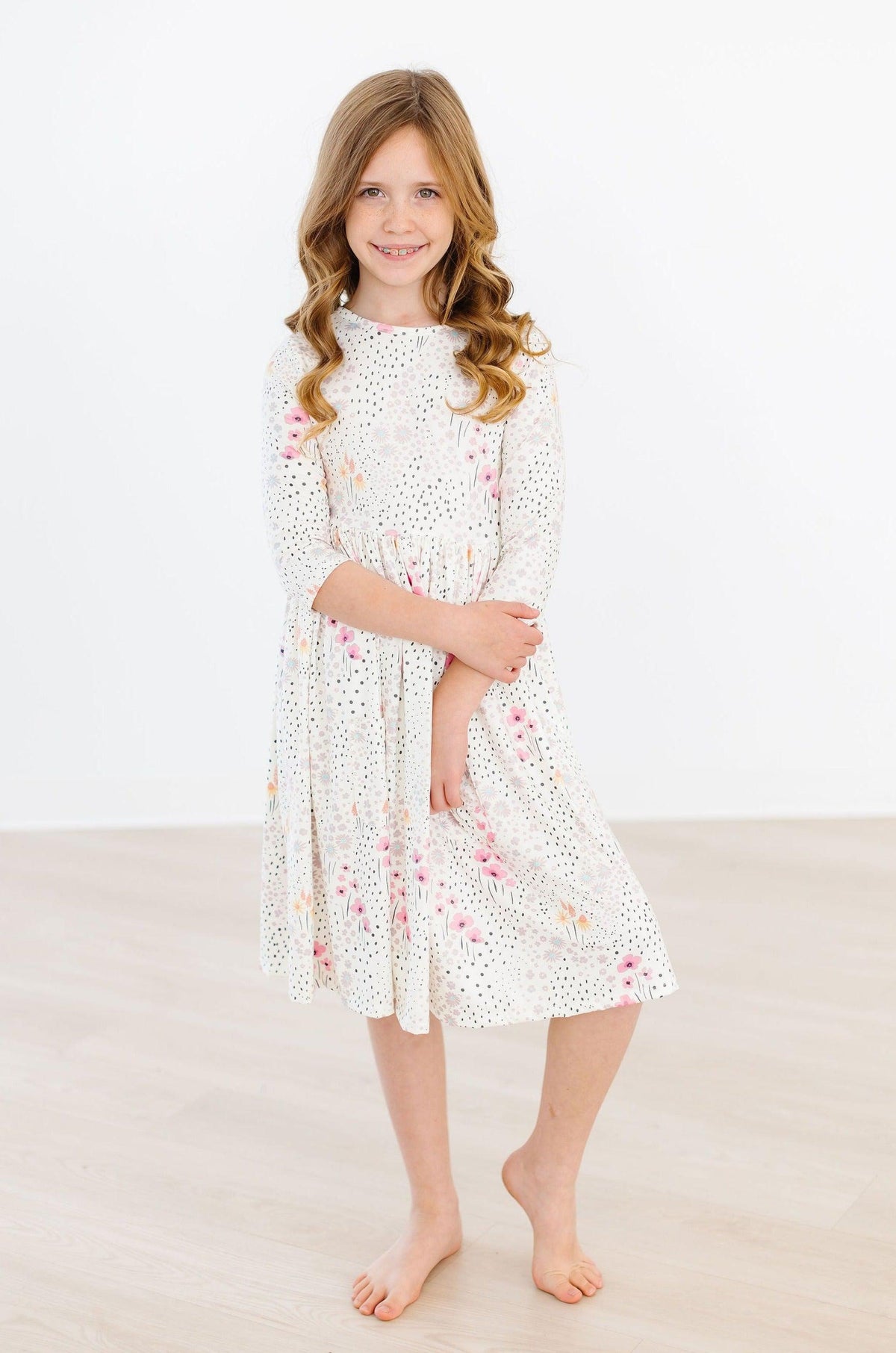 Whimsical Wildflowers 3/4 Sleeve Pocket Twirl Dress - Image 5