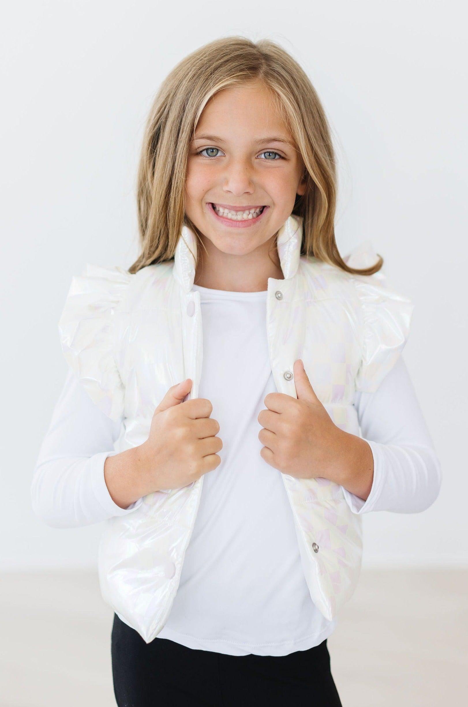 White Checker Puffer Vest - Image 7