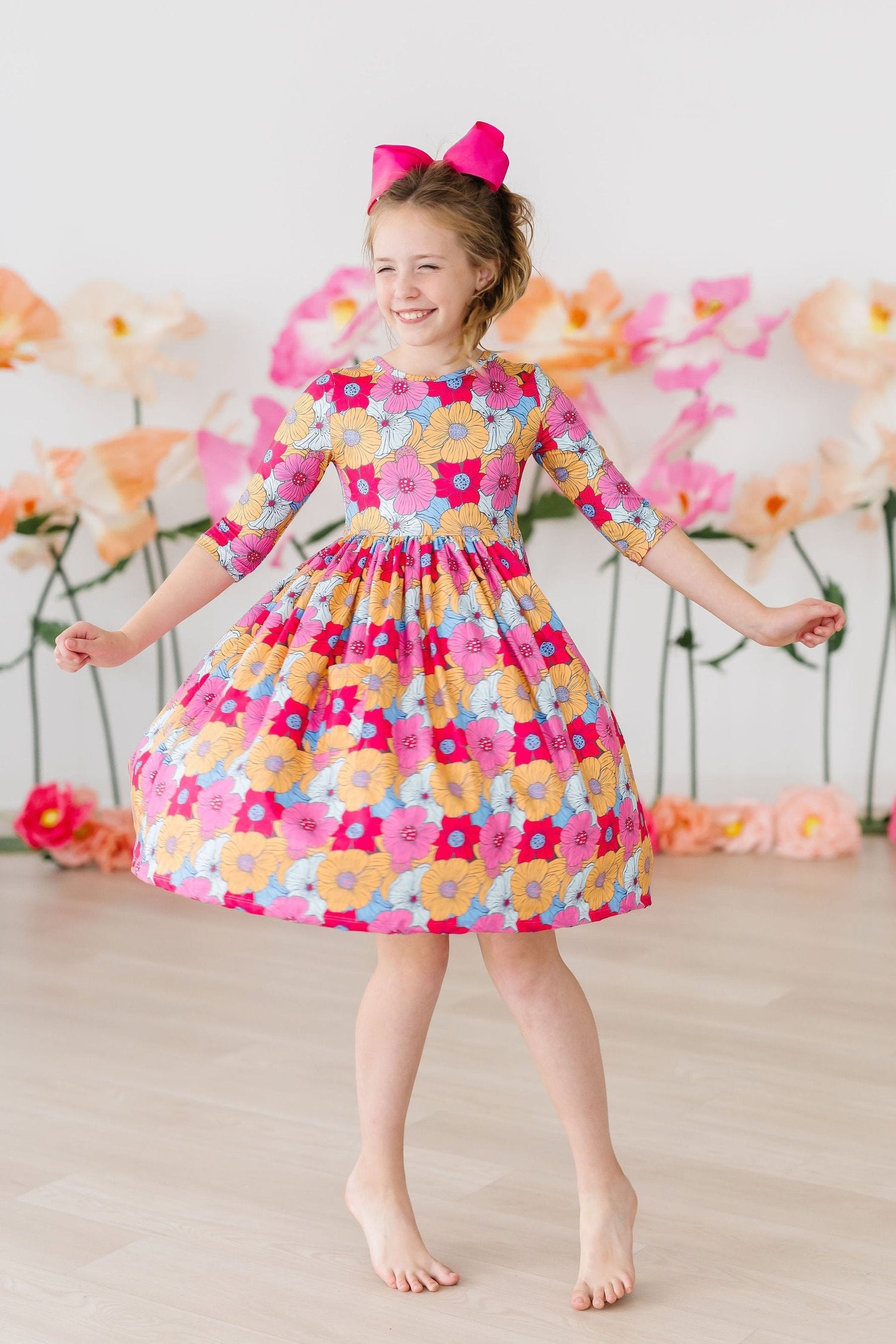 Wonderland Floral 3/4 Sleeve Pocket Twirl Dress - Image 3