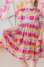 Wonderland Floral 3/4 Sleeve Pocket Twirl Dress - Image 4