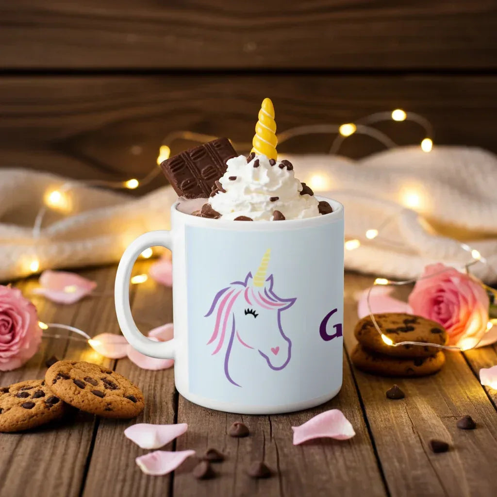 Personalized Unicorn Mug | Custom Name | Colorful Unicorn Face White Ceramic 11oz Coffee Tea Cup Gift