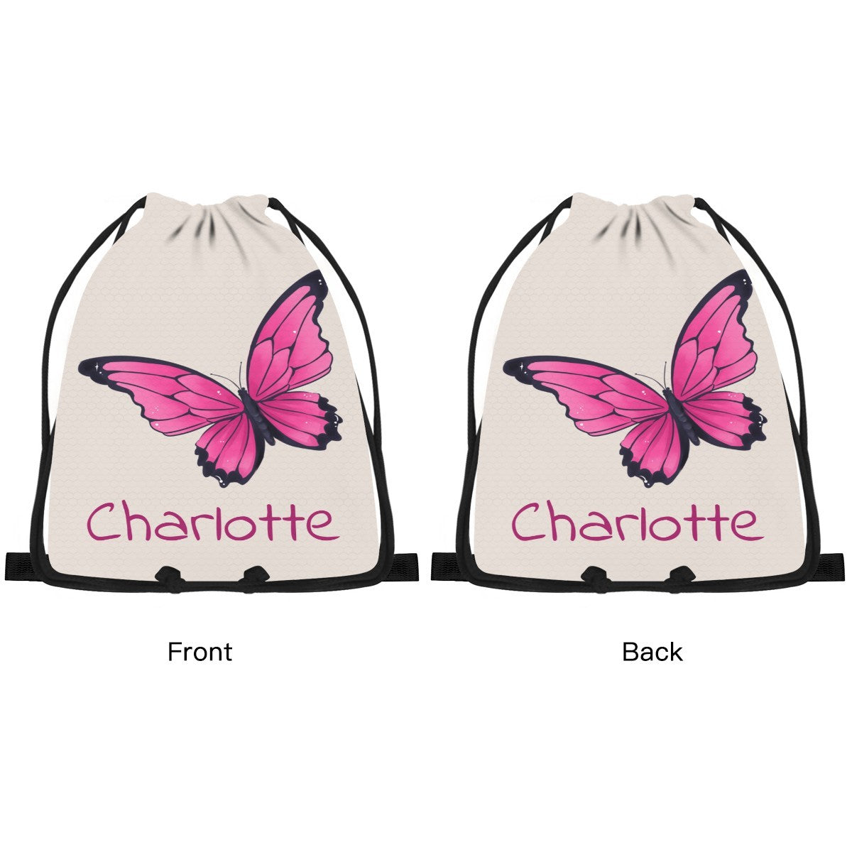 Personalized Butterfly Bag with Name - Custom Hot Pink Butterfly Drawstring Bag for Girls - Butterfly Gift for School Gym and Beach