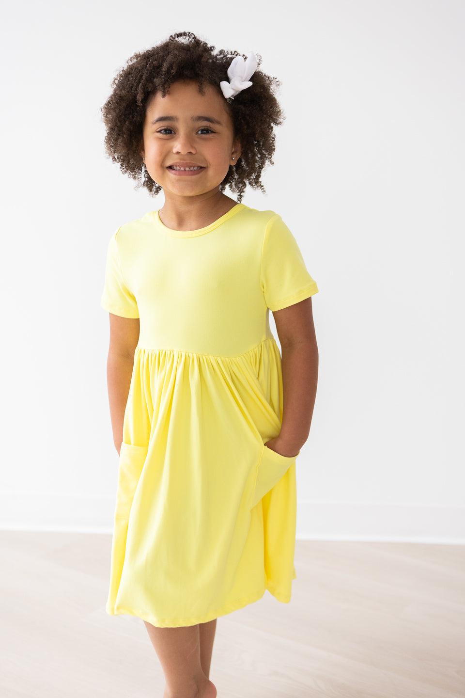 Yellow S/S Pocket Twirl Dress - Image 3