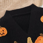 Baby Halloween Three-dimensional Pumpkin Pattern Knitted Long-sleeved V-neck Cardigan - Cindi Book