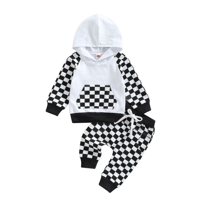 Casual Boys' Plaid Patchwork Hoodie Trousers Suit - Cindi Book