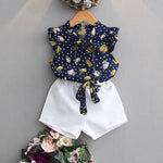 Girls Chiffon Sleeveless Flower Printed Two-piece Suit - Cindi Book