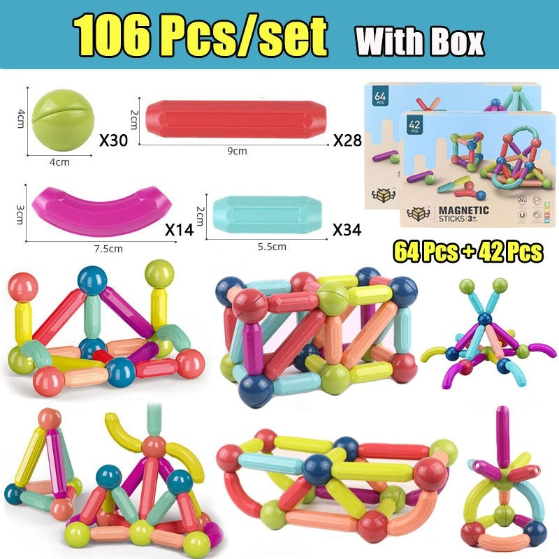Big Size DIY Magnetic Construction Set Early Learning Constructor Variety Magnetic Rod Building Blocks For Children Toys Gift - Cindi Book