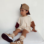 Baby Boy Solid Color Stitching Triangle Short-sleeved Jumpsuit - Cindi Book