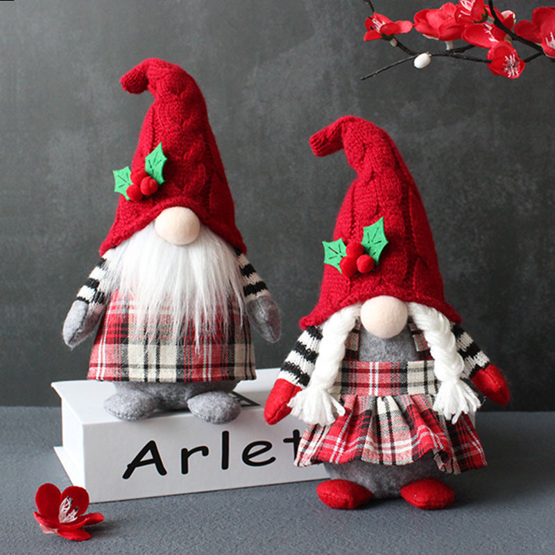 Cute Braids Faceless Plaid Hooded Forest Old Man Doll Home Plush Desktop Decoration - Cindi Book