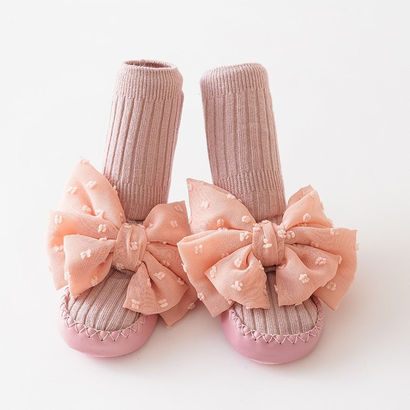 Baby Shoes And Socks Non Slip Leather Soled First Walker Socks With Lace Bow Details - Cindi Book