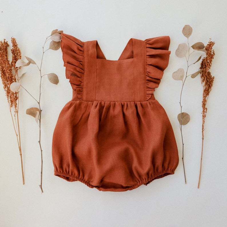 Baby Cotton And Linen Summer Strap One Piece Suit - Cindi Book