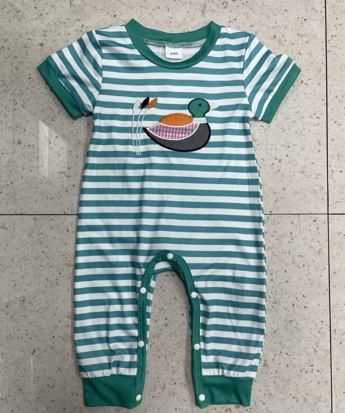 Short Sleeve Striped Embroidery Pattern One-piece - Cindi Book