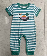Short Sleeve Striped Embroidery Pattern One-piece - Cindi Book