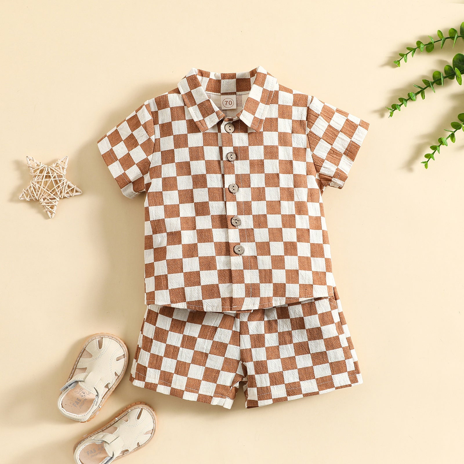 Cotton And Linen Short Sleeve Lapel Polo Shirt Two-piece Set - Cindi Book